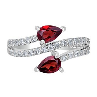 Gemistry Sterling Silver Stone & Cubic Zirconia Pear Bypass Ring