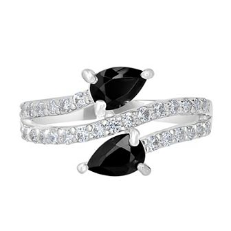 Gemistry Sterling Silver Stone & Cubic Zirconia Pear Bypass Ring