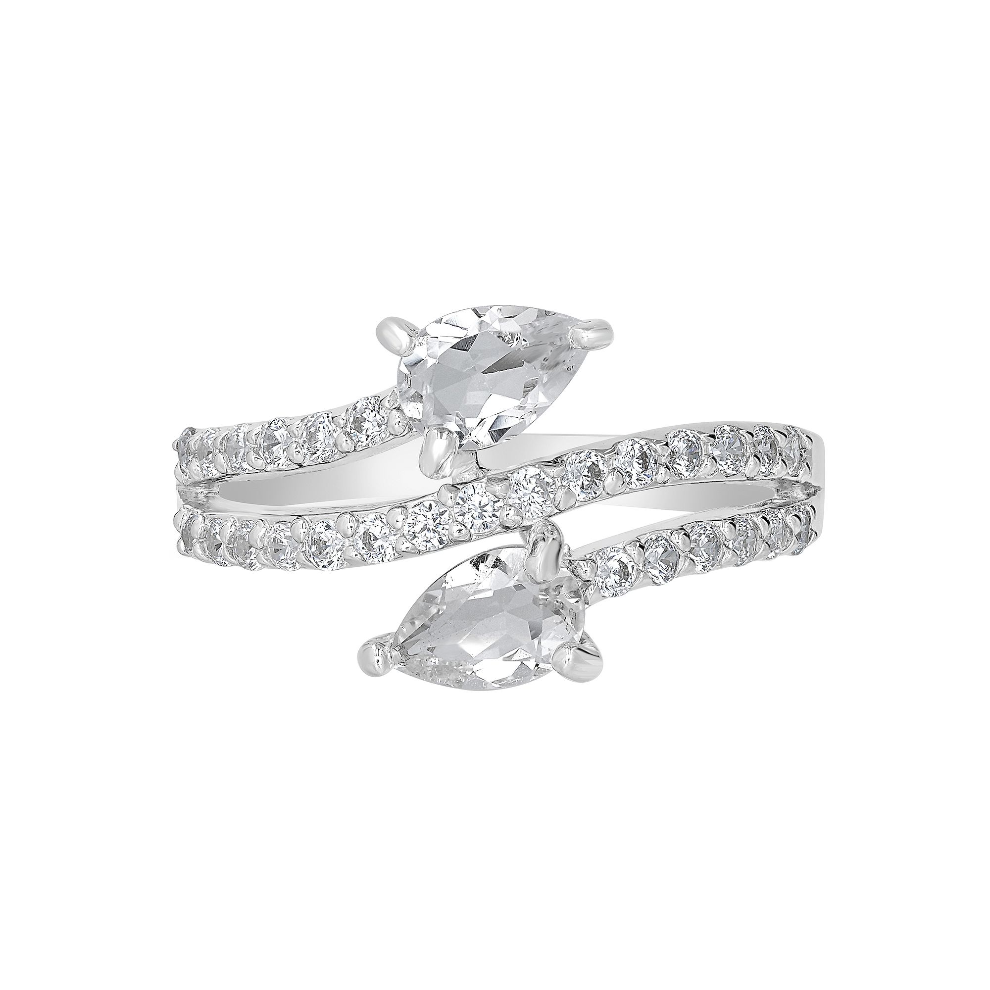 Gemistry Sterling Silver Stone & Cubic Zirconia Pear Bypass Ring, Womens, 