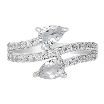 Gemistry Sterling Silver Stone & Cubic Zirconia Pear Bypass Ring