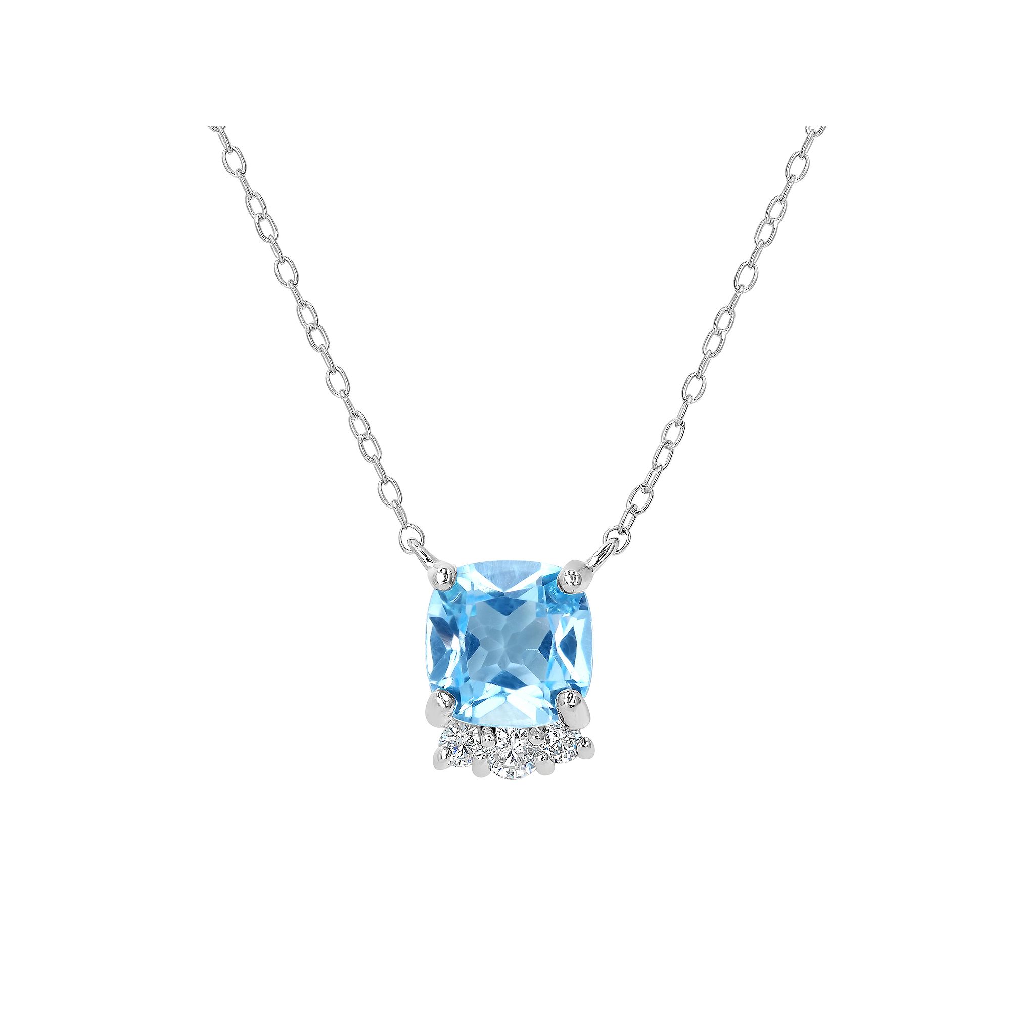 Gemistry Sterling Silver Stone & Cubic Zirconia Cushion Cut Necklace, Wome