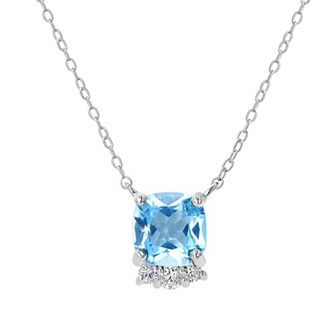 Gemistry Sterling Silver Stone & Cubic Zirconia Cushion Cut Necklace