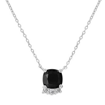 Gemistry Sterling Silver Stone & Cubic Zirconia Cushion Cut Necklace