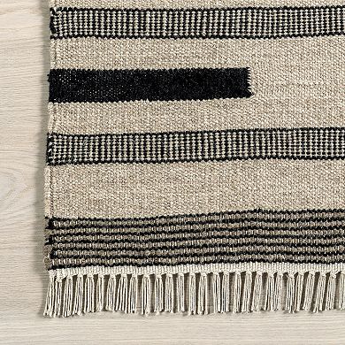 PrabalGurungXRugsUSA Black Brooklyn Tasseled Wool Area Rug