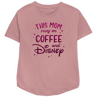 Disney This Mom Runs On Coffee And Disney Women's Relaxed Fit Graphic Tee