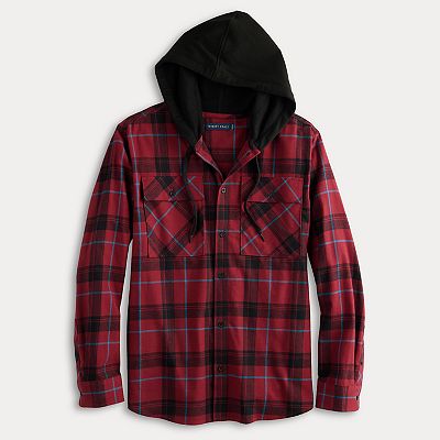 Mens hooded flannel shirt best sale