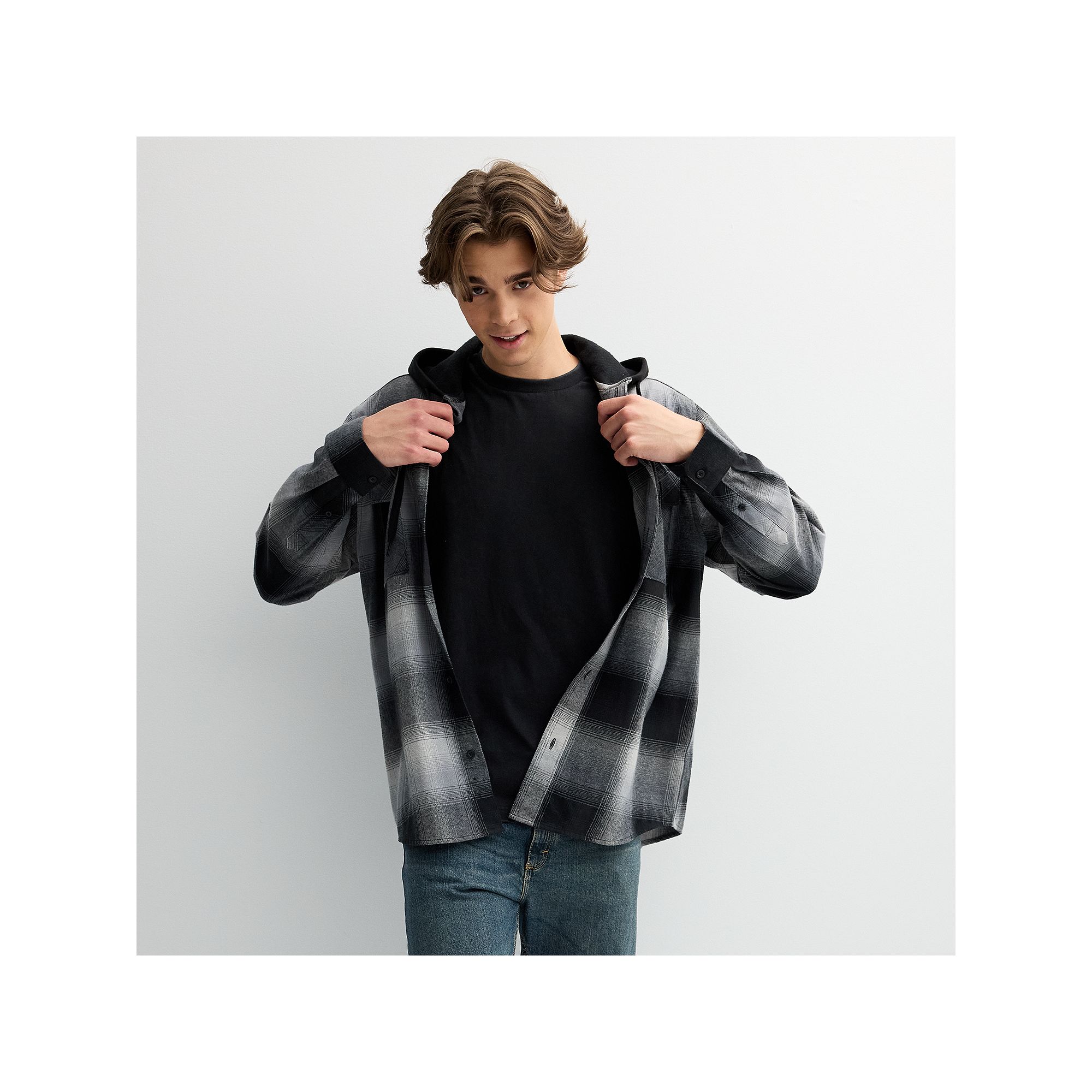 Mens Trinity Coast Hooded Flannel Shirt, Size: Small, Black