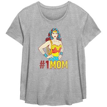 Plus Size Wonder Woman #1 MOM Scoop Hem Flowy Graphic Tee
