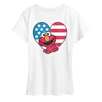 Women's Sesame Street Elmo Flag Heart Graphic Tee