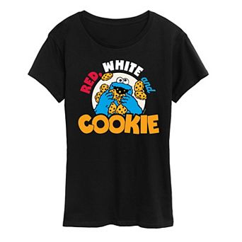 Women's Sesame Street Cookie Monster Red White Graphic Tee