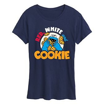 Women's Sesame Street Cookie Monster Red White Graphic Tee