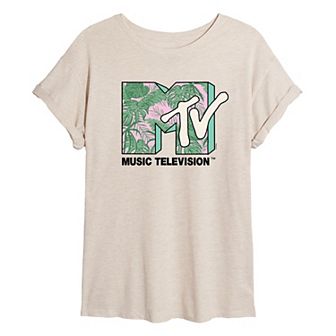 Juniors' MTV Tropical Leaves Oversized Tee