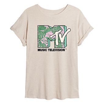 Juniors' MTV Tropical Leaves Oversized Tee