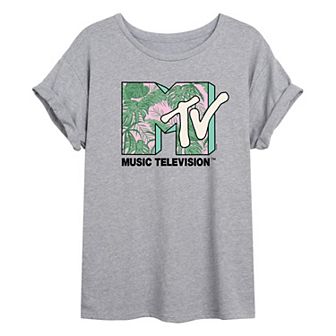 Juniors' MTV Tropical Leaves Oversized Tee