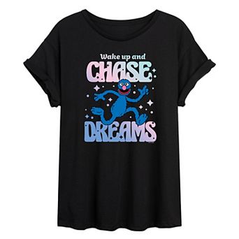 Juniors' Sesame Street Grover Chase Dreams Oversized Tee