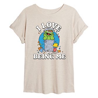 Juniors' Sesame Street Oscar the Grounch I Love Being Me Oversized Tee