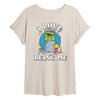 Juniors' Sesame Street Oscar the Grounch I Love Being Me Oversized Tee
