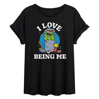Juniors' Sesame Street Oscar the Grounch I Love Being Me Oversized Tee
