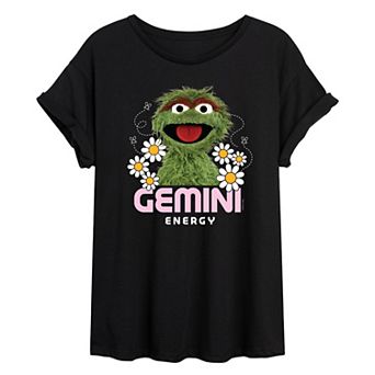 Juniors' Sesame Street Oscar Gemini Energy Oversized Tee