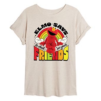 Juniors' Sesame Street Elmo Check On Friends Oversized Tee
