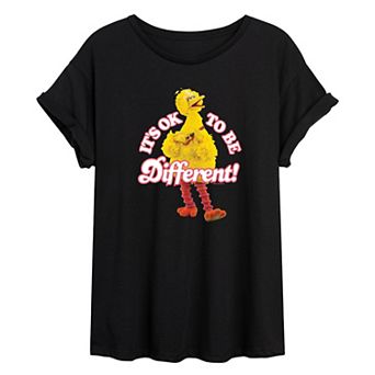Juniors' Sesame Street Big Bird It's Okay To Be Different Oversized Tee