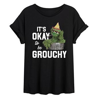 Juniors' Sesame Street Oscar the Grounch To Be Grouchy Oversized Tee