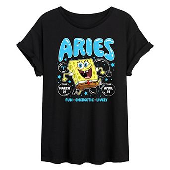 Juniors' Nickelodeon SpongeBob Squarepants Aries Oversized Tee