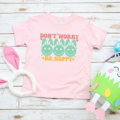 Don't Worry Be Hoppy Smiley Face With Ears Toddler Short Sleeve Graphic Tee