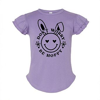 Don't Worry Be Hoppy Smiley Bunny Toddler Flutter Sleeve Graphic Tee