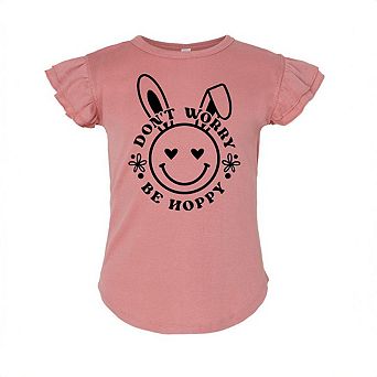 Don't Worry Be Hoppy Smiley Bunny Toddler Flutter Sleeve Graphic Tee