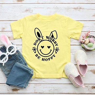 Don't Worry Be Hoppy Smiley Bunny Toddler Short Sleeve Graphic Tee