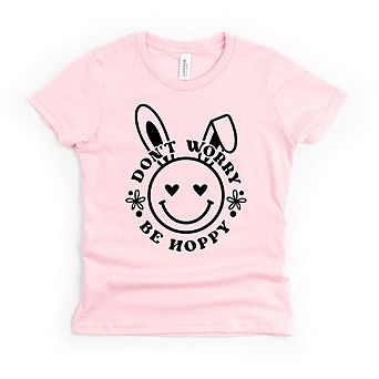 Don't Worry Be Hoppy Smiley Bunny Toddler Short Sleeve Graphic Tee