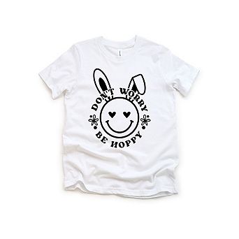 Don't Worry Be Hoppy Smiley Bunny Toddler Short Sleeve Graphic Tee