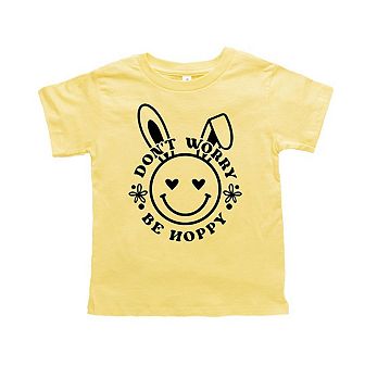 Don't Worry Be Hoppy Smiley Bunny Toddler Short Sleeve Graphic Tee