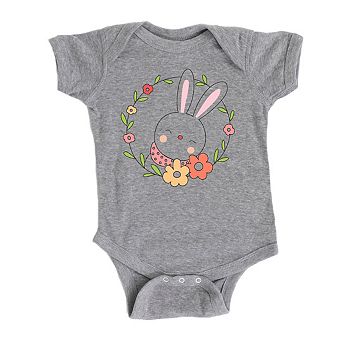 Easter Bunny Flower Wreath Baby Bodysuit