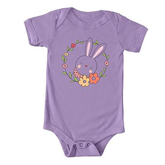 Easter Bunny Flower Wreath Baby Bodysuit