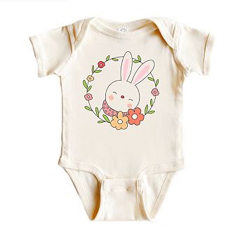 Easter Bunny Flower Wreath Baby Bodysuit