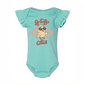 Groovy Chick Checkered Baby Flutter Sleeve Bodysuit
