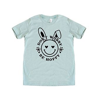 Don't Worry Be Hoppy Smiley Bunny Youth Short Sleeve Graphic Tee