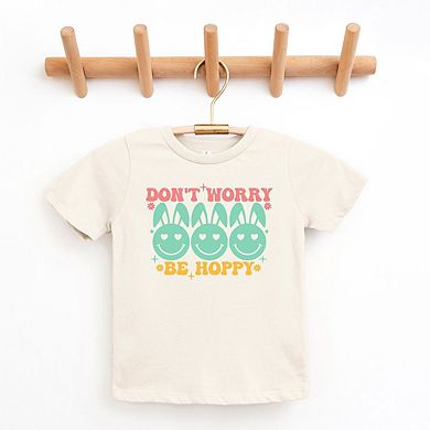 Don't Worry Be Hoppy Smiley Face With Ears Youth Short Sleeve Graphic Tee