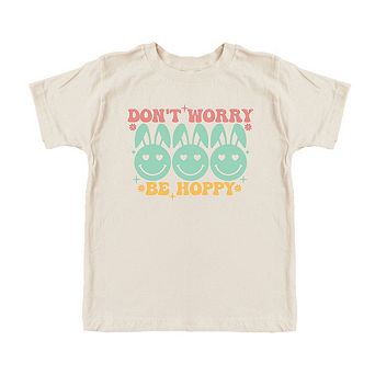 Don't Worry Be Hoppy Smiley Face With Ears Youth Short Sleeve Graphic Tee