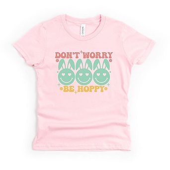 Don't Worry Be Hoppy Smiley Face With Ears Youth Short Sleeve Graphic Tee