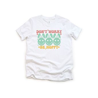 Don't Worry Be Hoppy Smiley Face With Ears Youth Short Sleeve Graphic Tee