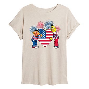 Juniors' Sesame Street Heart America Oversized Tee