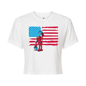 Juniors' Sesame Street American Flag Cropped Tee