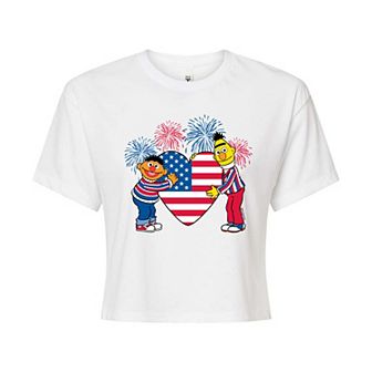 Juniors' Sesame Street Heart America Cropped Tee