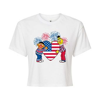 Juniors' Sesame Street Heart America Cropped Tee