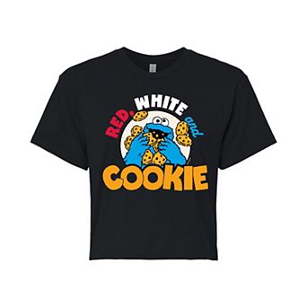 Juniors' Sesame Street Cookie Monster Red White Cropped Tee