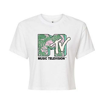 Juniors' MTV Tropical Leaves Cropped Tee
