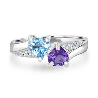 Gemistry Sterling Silver Amethyst, Blue Topaz & Cubic Zirconia Two Hearts Ring